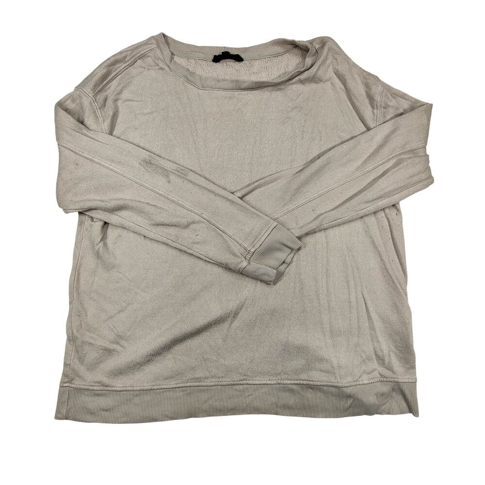 Shirt Womens Large Beige Fleece Lined Long Sleeve Crew Neck Casual Top